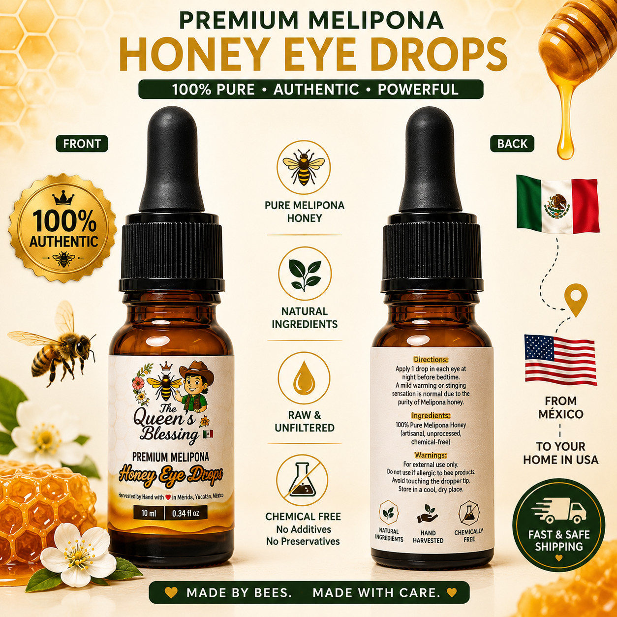 JIMERITO HONEY, MIEL MELIPONA GOTAS, 10ML,100% PURE ORIGINAL HONEY FROM MEXICO!