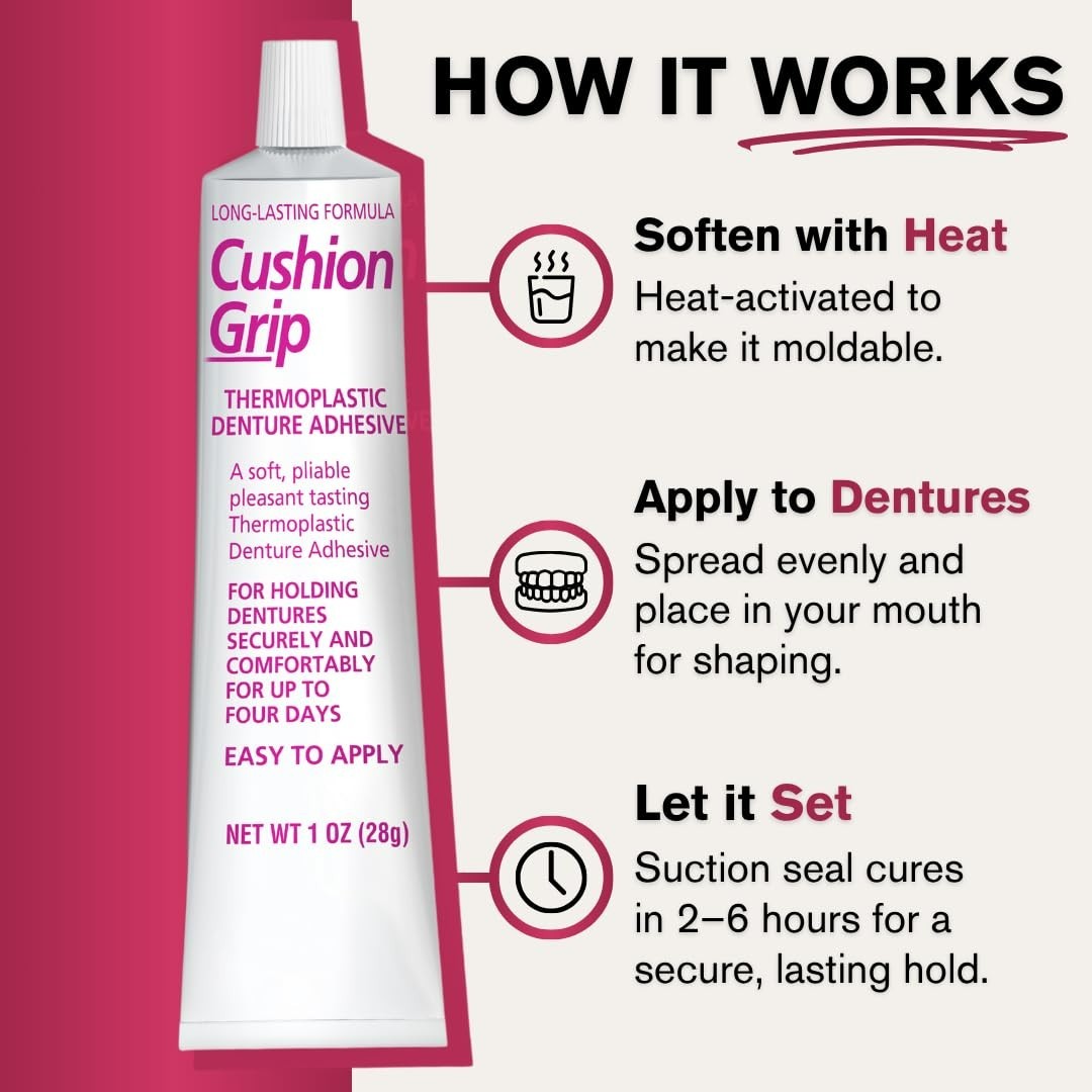 Cushion Grip Soft Pliable Thermoplastic For Refitting Dentures 1 Oz (6-Pack) NEW