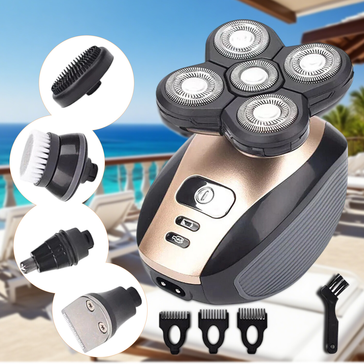 5-in-1 Rotary Electric Shaver 4D Rechargeable Bald Head Hair Beard Trimmer Razor