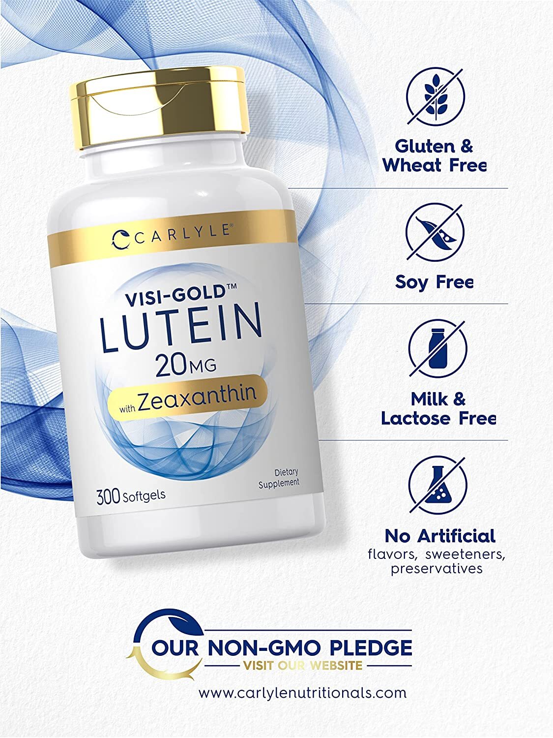 Lutein 20mg and Zeaxanthin | 300 Softgels | Non-GMO & Gluten Free | by Carlyle