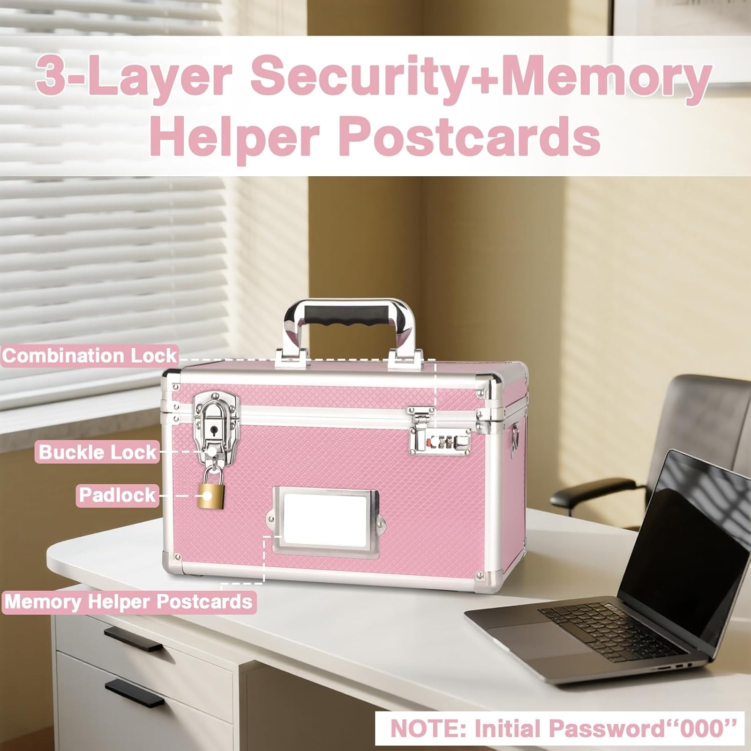 Medication Lock Box 13.4×7.5×8.3 Inch Pink Dual Combination Padlock