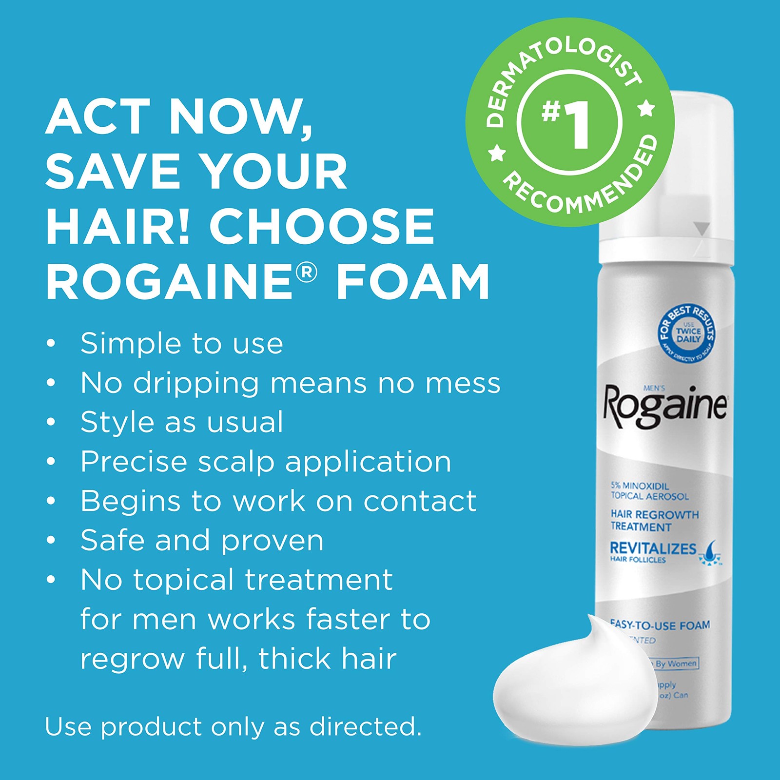 Rogaine Men’s 5% Minoxidil Foam Hair Regrowth Treatment, 3×2.11 oz Exp 09/2027