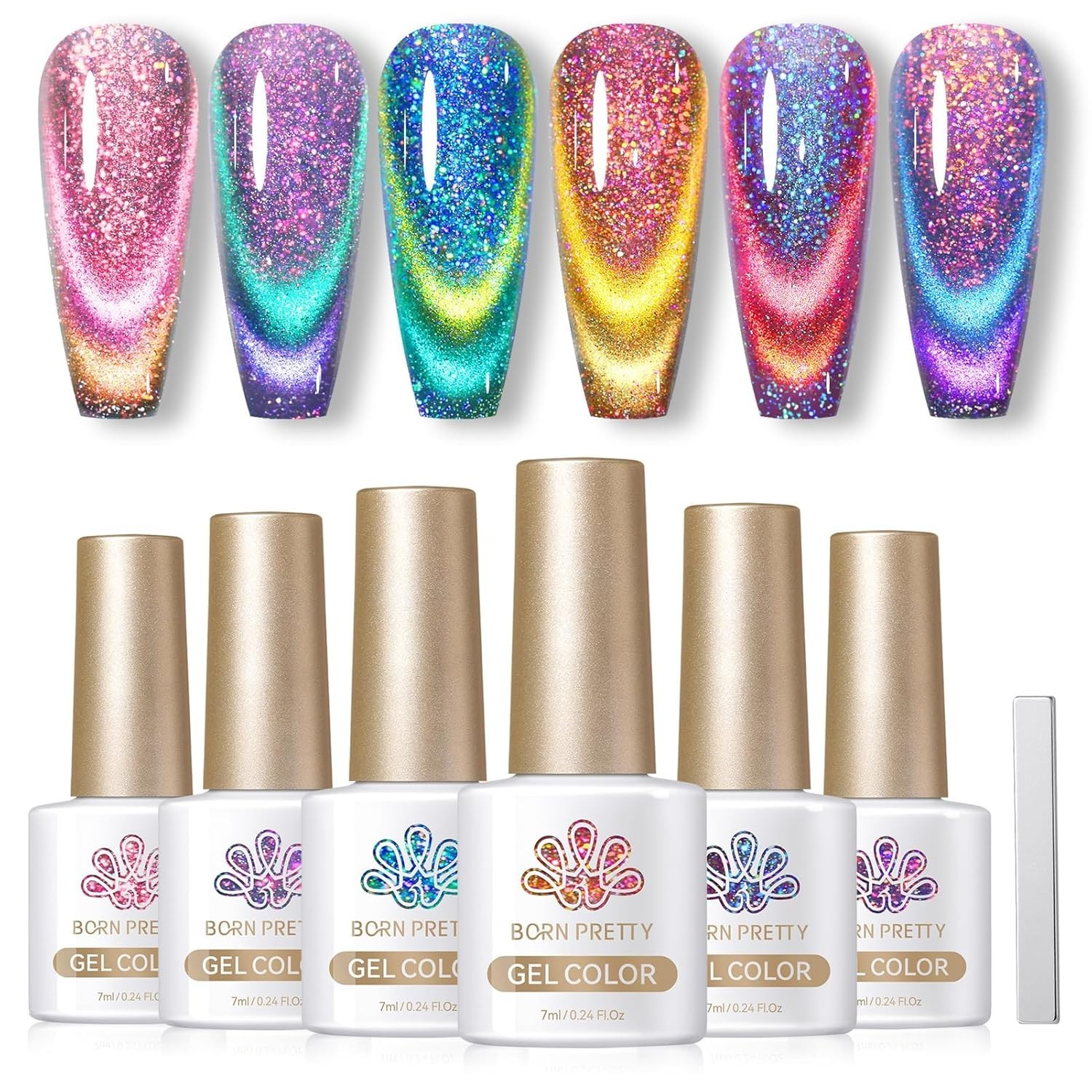 Born Pretty 9D Magnetic Chameleon Cat Eye Gel Nail Polish 6PCS UV/LED Set