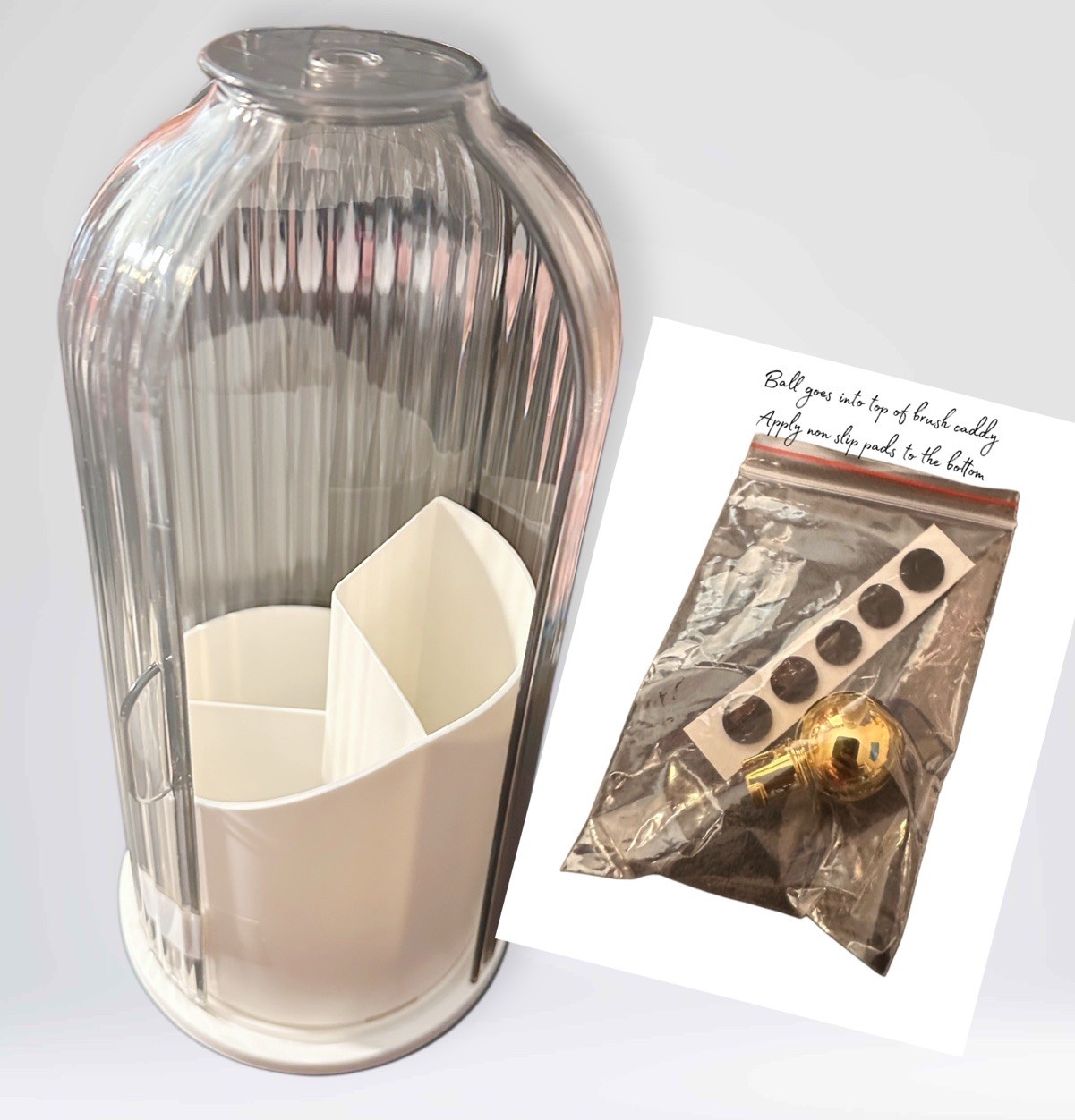 NEW Clear Dust Proof 360 Deg Rotating Makeup Brush Holder, Organizer White Base