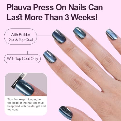 150Pcs Cat Eye Press on Nails Short Square, Plauva Soft Cat Eye-2 Short Square