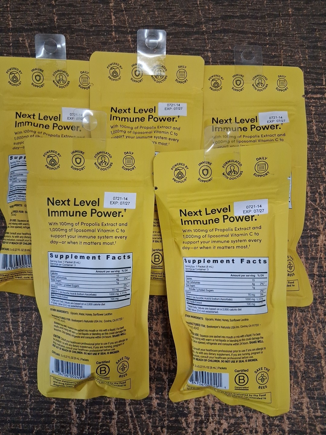 Beekeeper’s Naturals Propolis Liposomal Vitamin C 5 Packets 15 Packs Total New