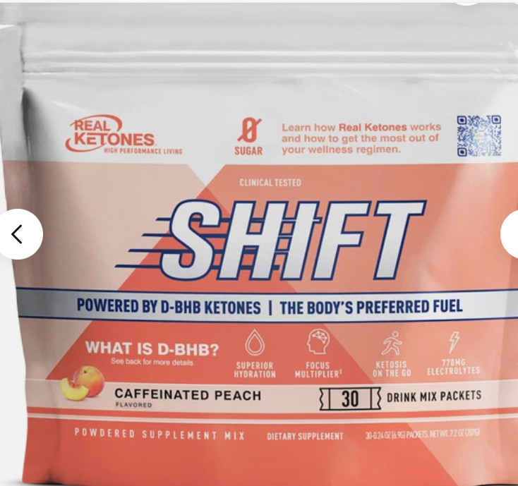 Real Ketones, Shift, caffeinated peach 30 Drink Mix Packets, 0.26 oz (6.9g) Each
