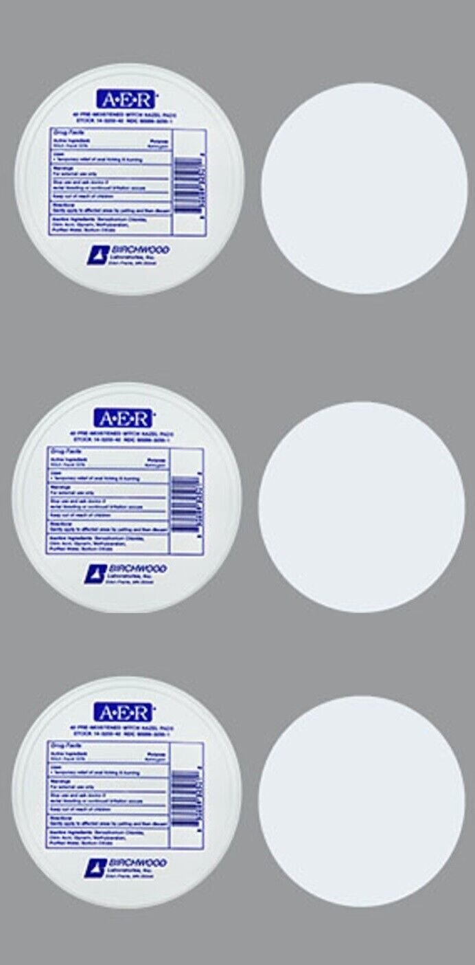 AER Witch Hazel Pads Anoperineal Hygiene & Infant Diaper Cleansing 40 CtX 3 Pack