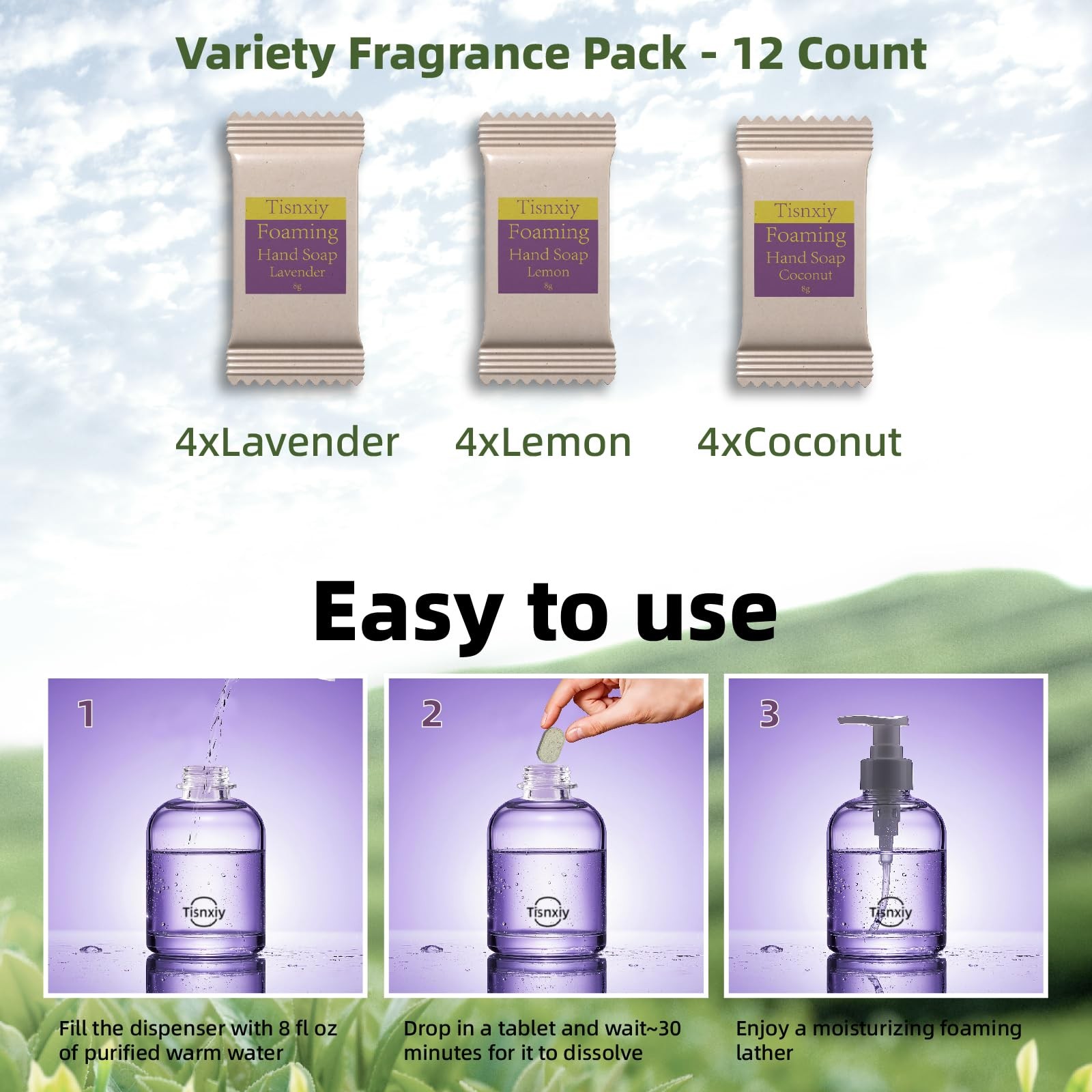 Tisnxiy Foaming Hand Soap Tablet Refills – 12 Count- 96 fl oz total (12x 8 fl…