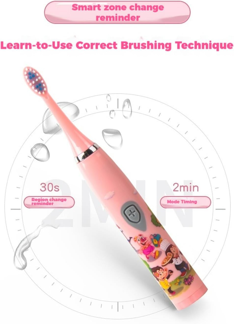 Kids Battery Powered Sonic Toothbrush with 3 Brush Heads Soft Bristles