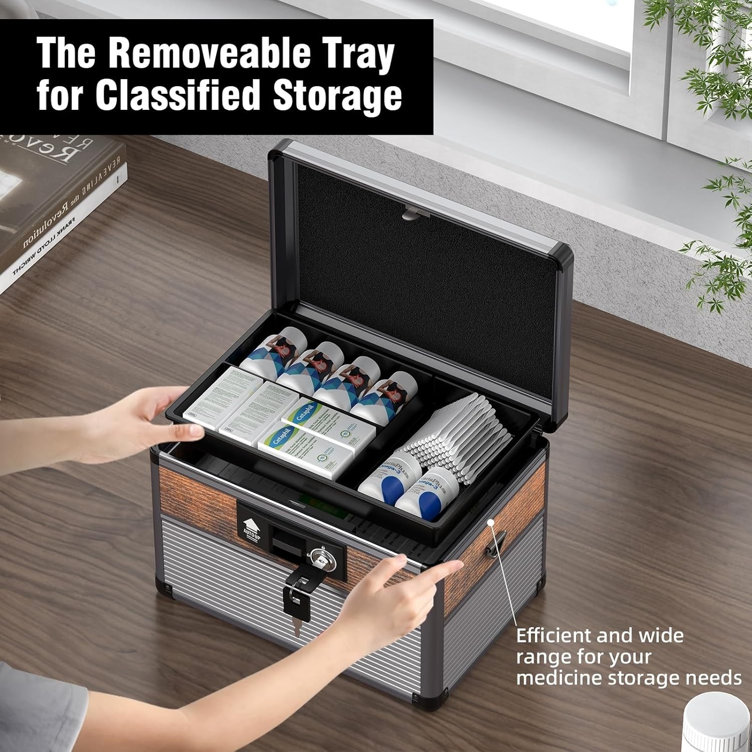 Portable Lock Box with Hinged Lid for Safe Medication and First Aid Storage