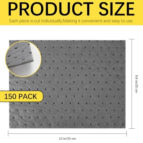 150 Pack Oil Absorbent Pads, Polypropylene oil Spill Mat 9.8 x 13 Inch Water