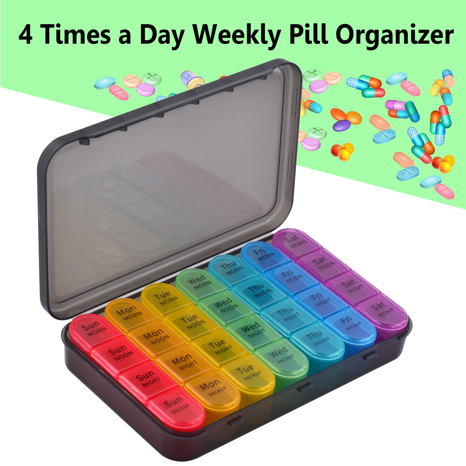 2 Pack GREENCYCLE Weekly Pill Organizer 4 Times a Day, Large Medicine Organizer