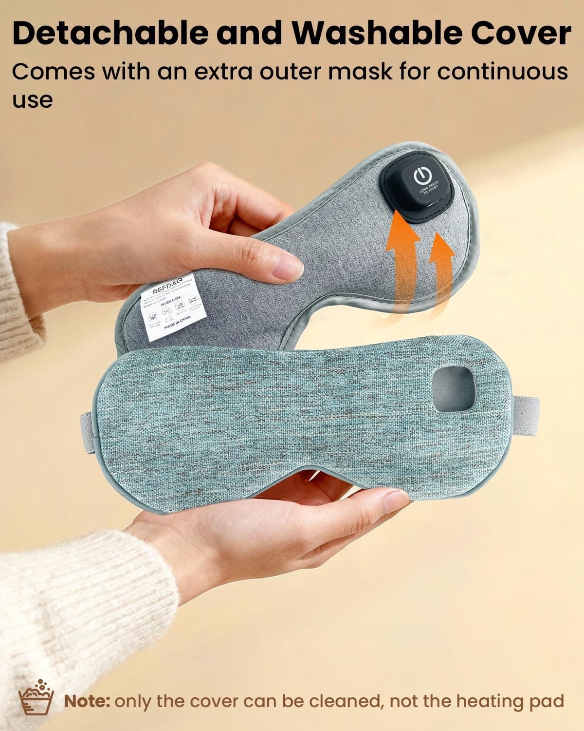 Cordless Heated Eye Mask with 1500mAh Large Battery, 4 Heat Levels & 100% Blacko