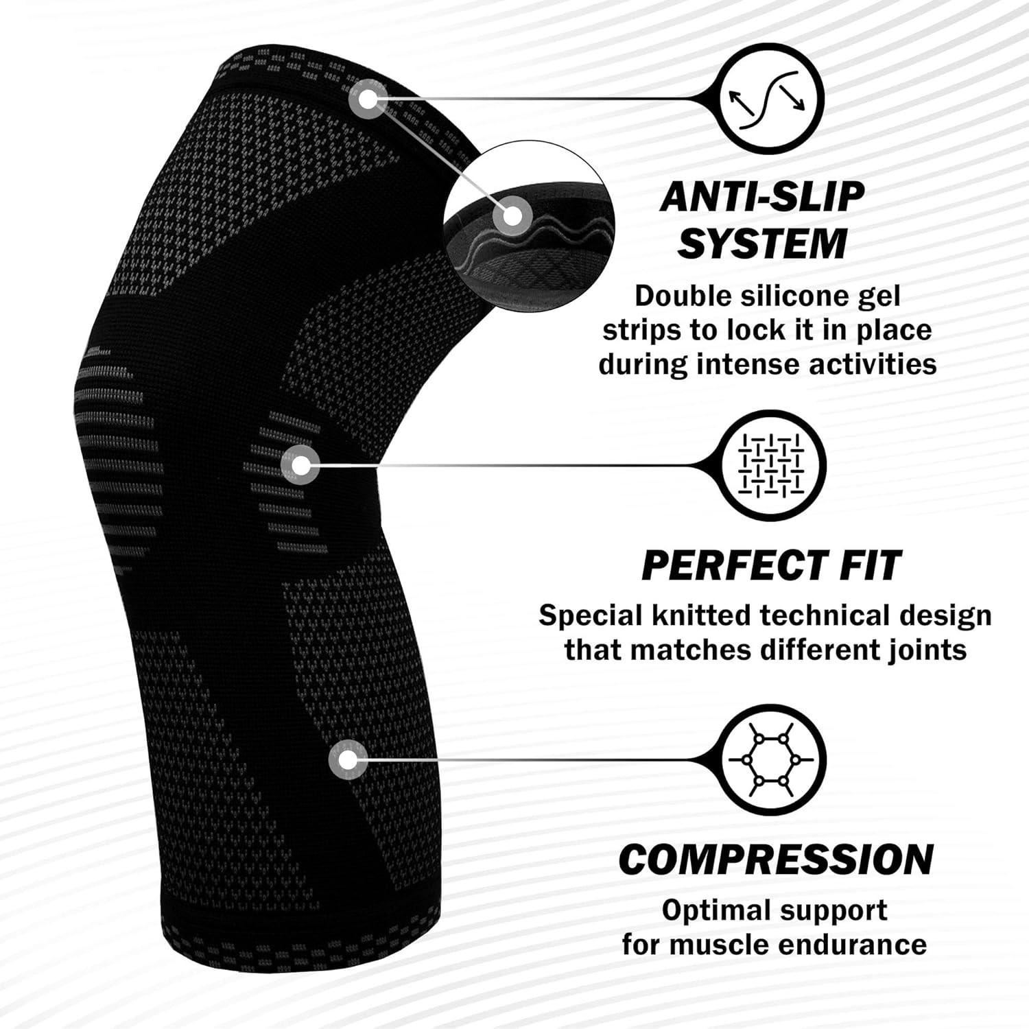 Stylish Knee Compression Sleeve for Men & Women – Ultimate Support, Size Large
