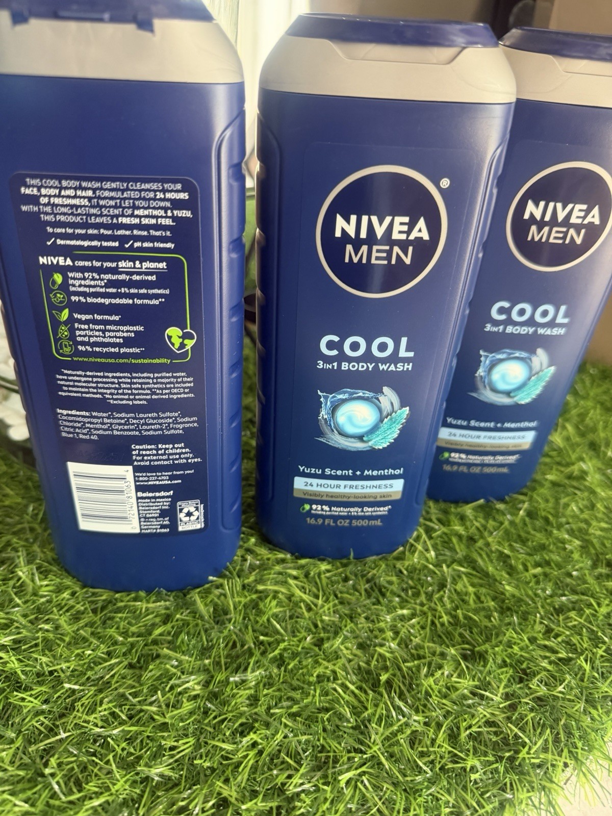 NIVEA Men Cool 3-in-1 Body Wash Body Face Hair Yuzu Menthol 16.9 fl oz 3pk