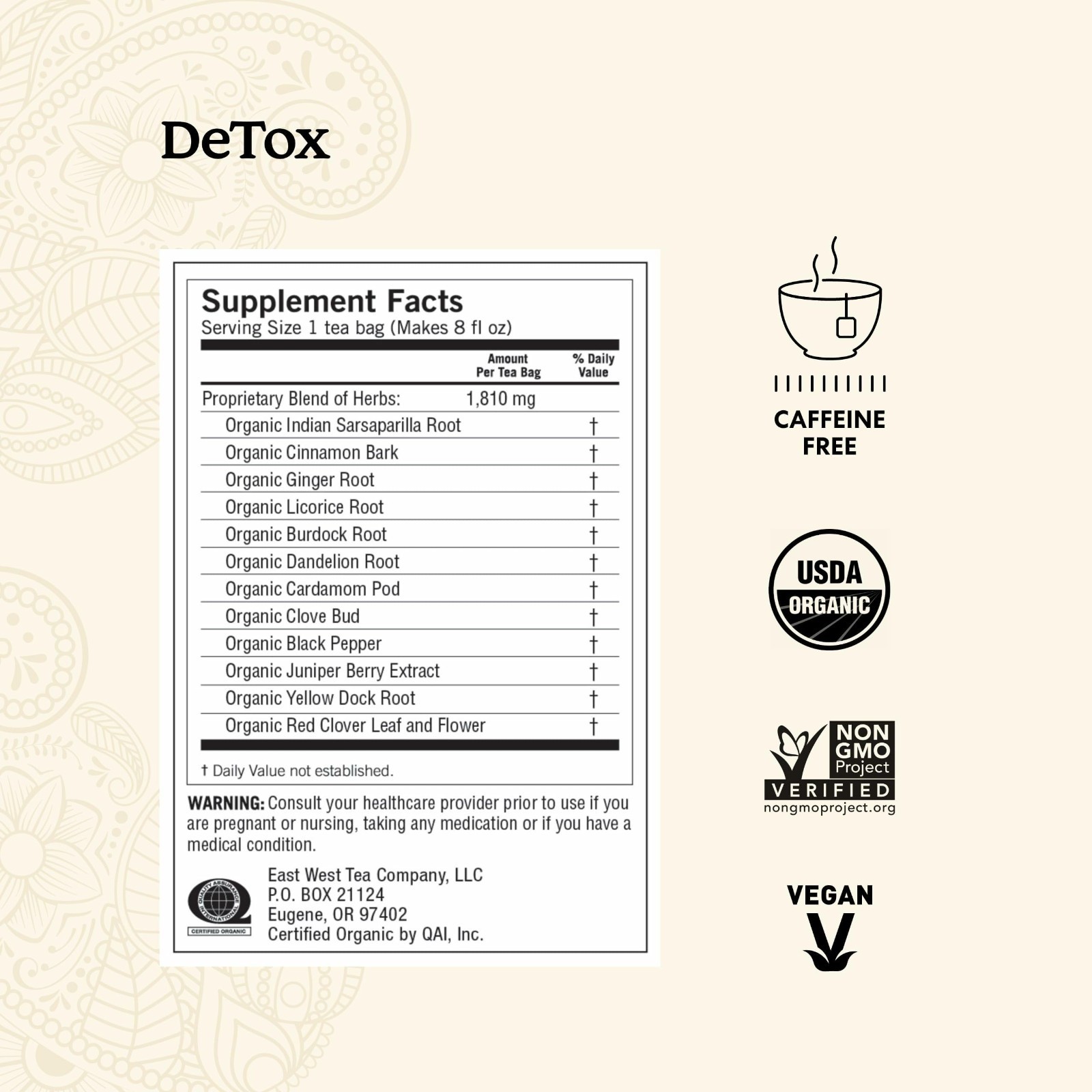 Organic Detox Tea – 64 Bags Total – Supports Digestion & Circulation, Burdock, G