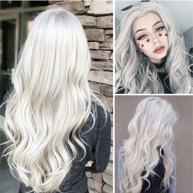 Role Playing With Long Curly Hair Large Wavy Black Gray Dyed Wigs Silver White
