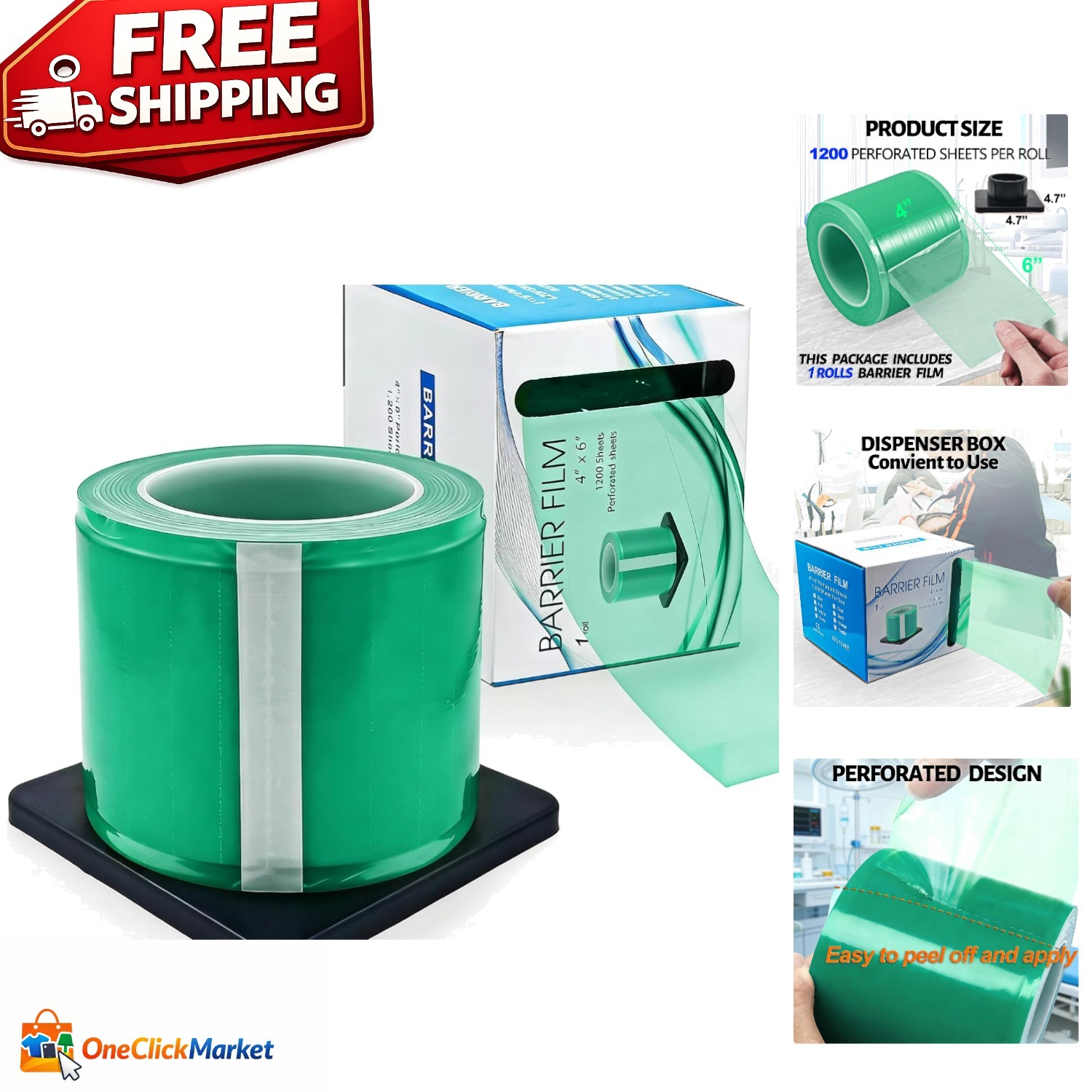 Self-Adhesive Green Tattoo Cover Film – Easy Tear and No Residue, 1200 Sheets