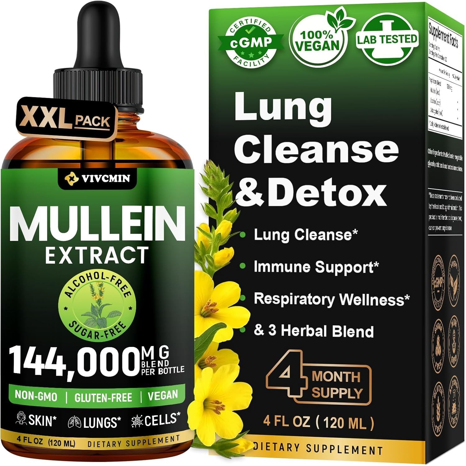 Mullein Drops for Lungs – Lung Detox for Smokers & Lung Cleanse Liquid – Mullein