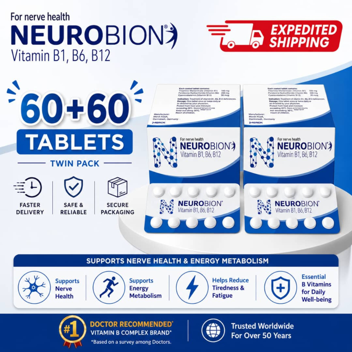 Neurobion B1 B6 B12 Nerve Support Tablets (60 x 2) Helps in Numbness & Tingling