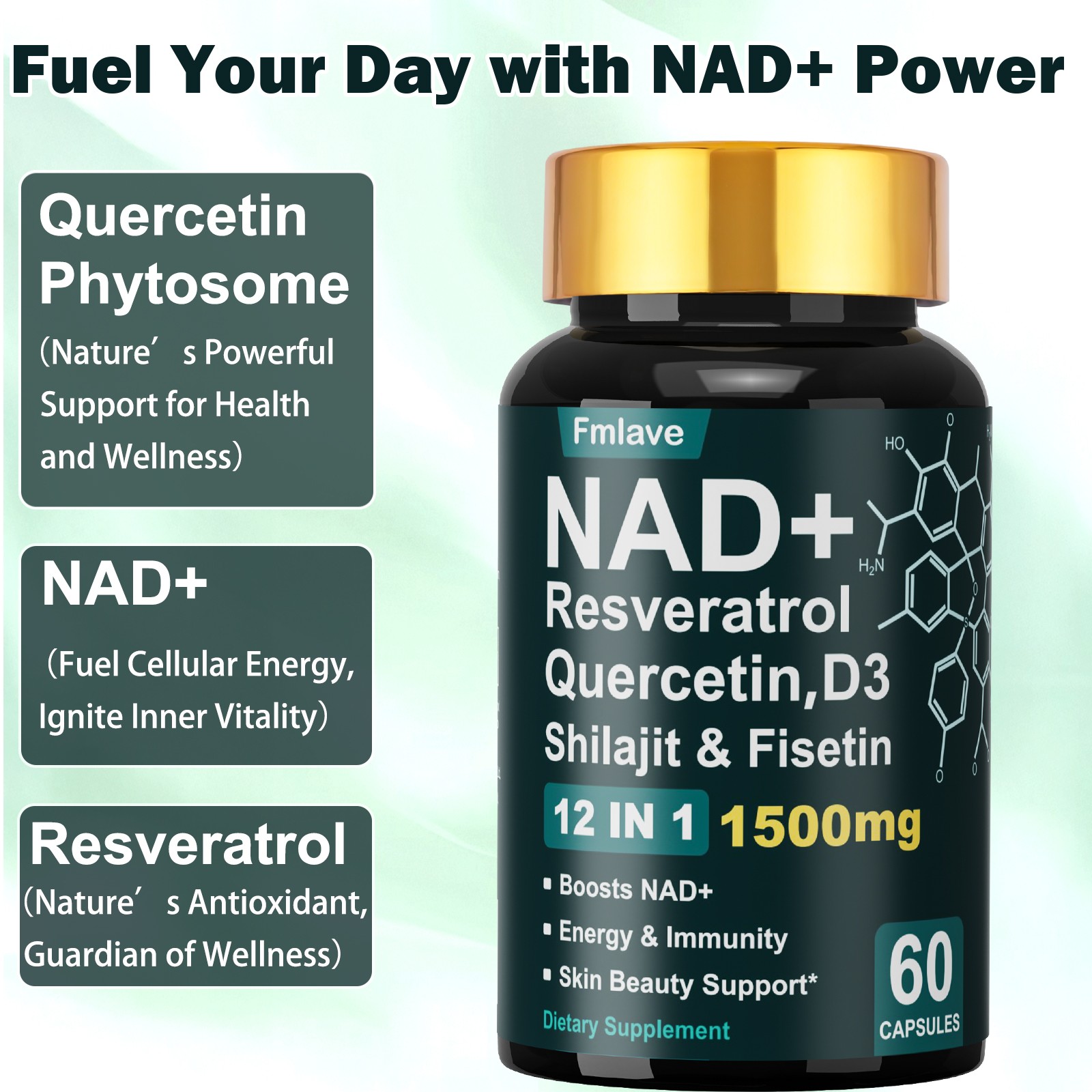 NAD+ Supplement for Anti-Aging Energy Focus & Nicotinamide Riboside Resveratrol
