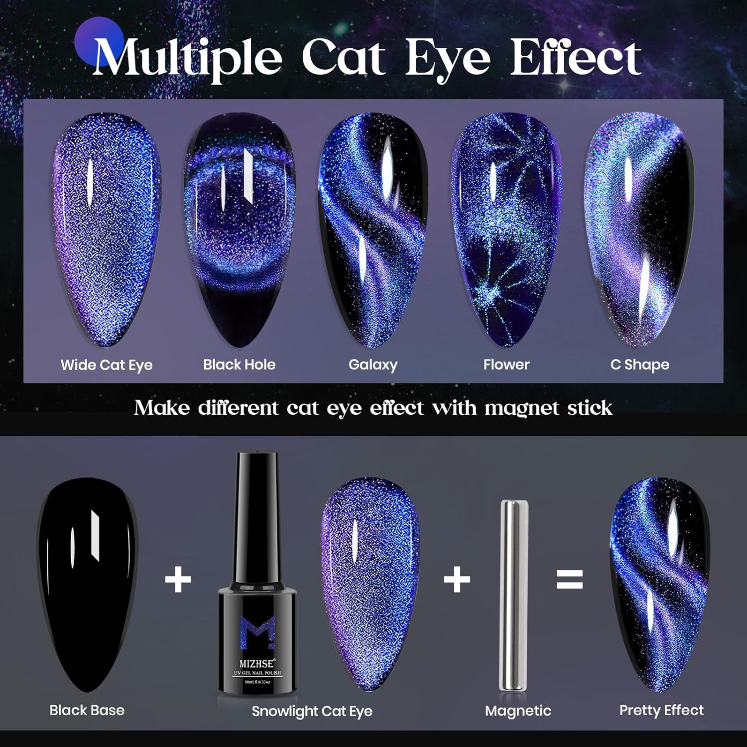 9D Cat Eye Gel Nail Polish 10Ml, Holographic Galaxy Cateye Magnetic Nail Polish