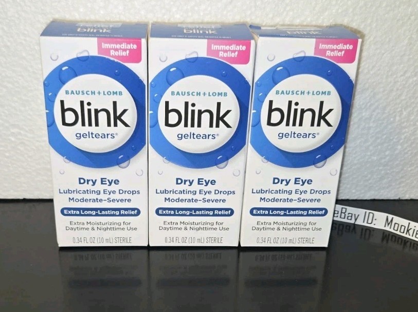 EXP 03/2026+! 3 Lot BLINK Gel Tears MODERATE SEVERE Eye Drops 0.34 OZ 10mL
