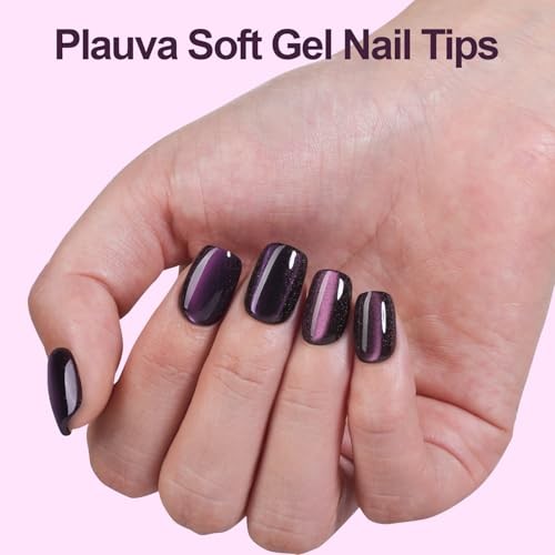 150Pcs Cat Eye Press on Nails Short Square, Plauva Soft Cat Eye-2 Short Square