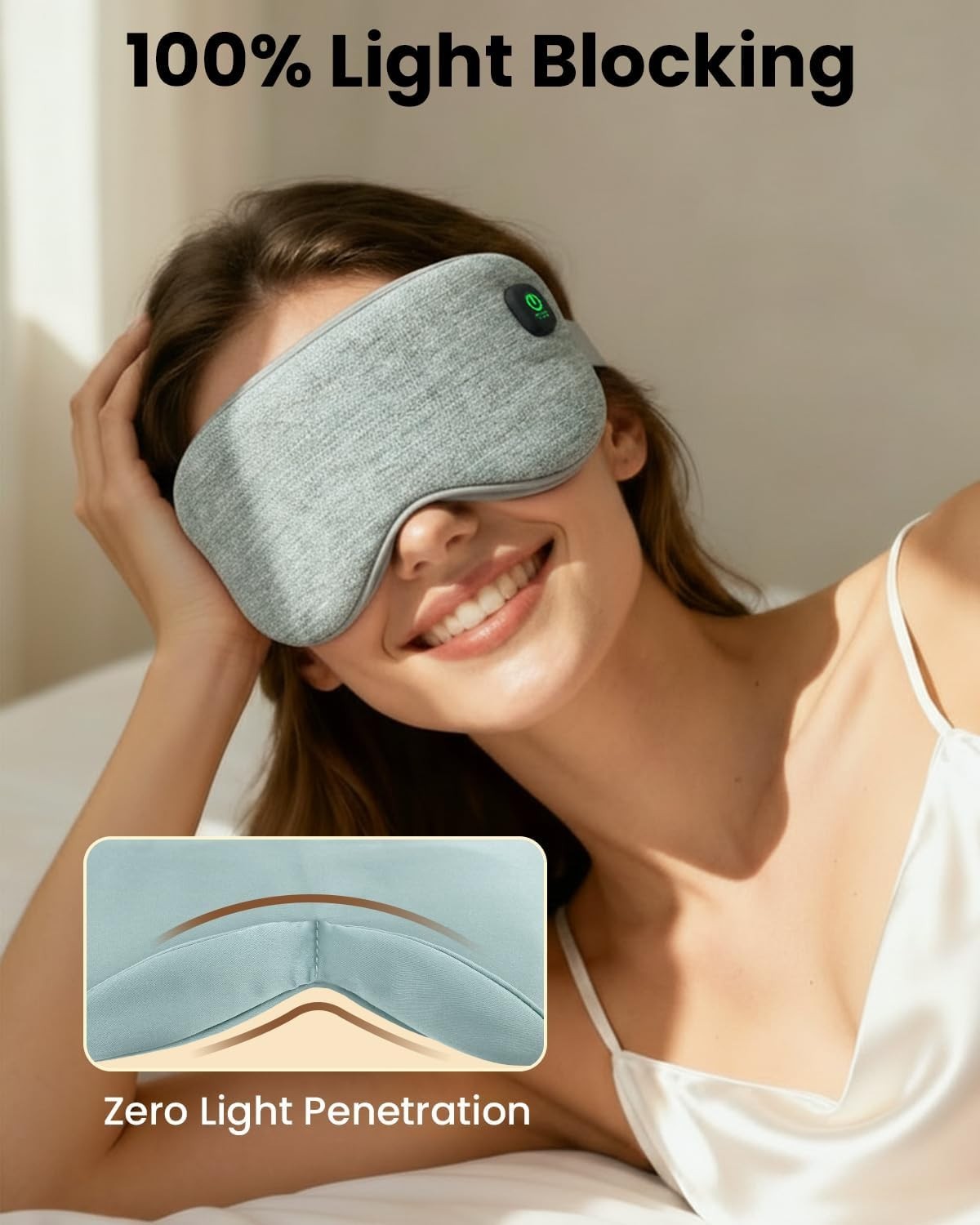 Cordless Heated Eye Mask with 1500mAh Large Battery, 4 Heat Levels & 100% Blacko