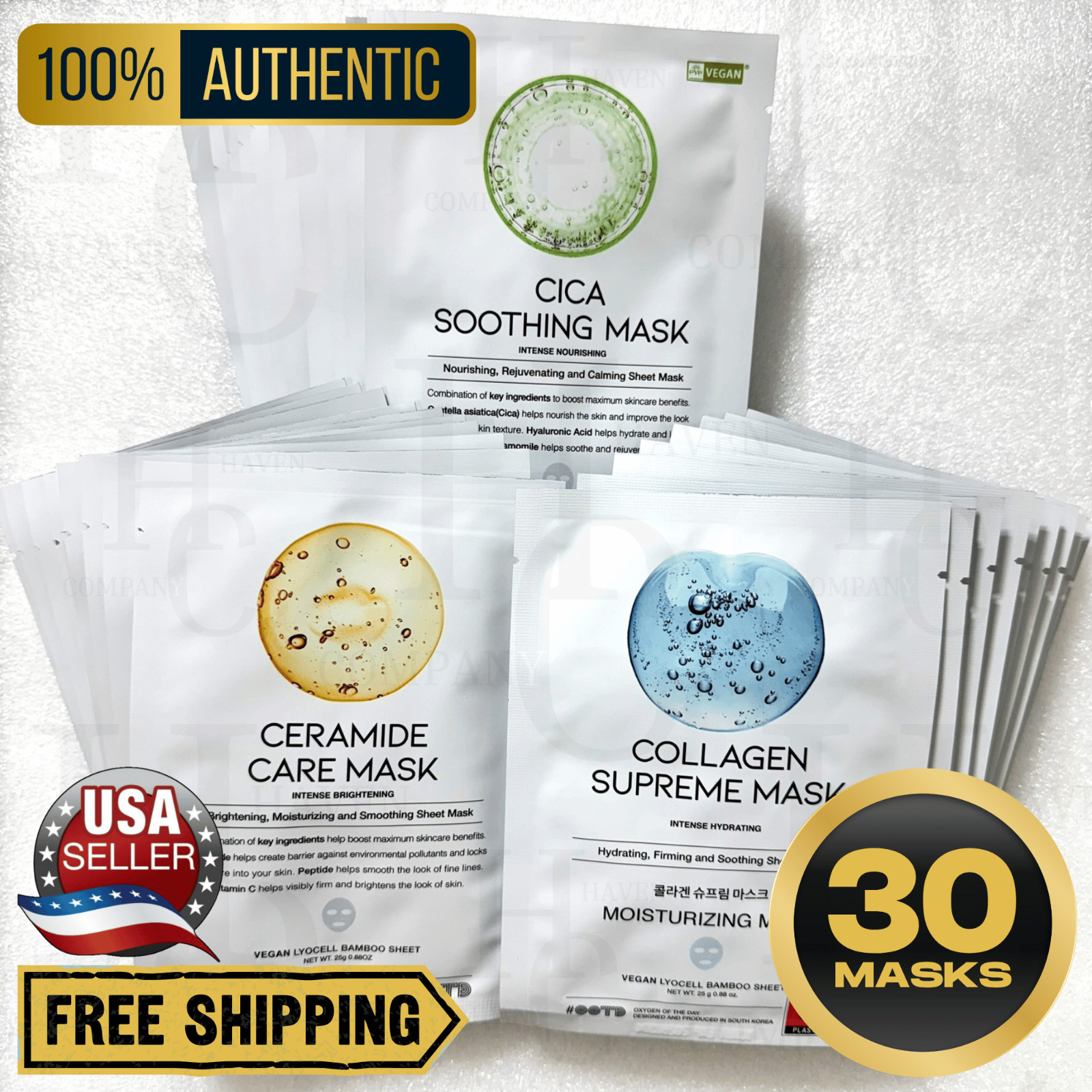 Authentic: 30-Pack Korea Full Face Facial Masks Hydrating Firming Soothing Skin