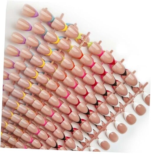 216 Pcs French Tip Press on Nails Almond,French Nails Press ons Short Style-10