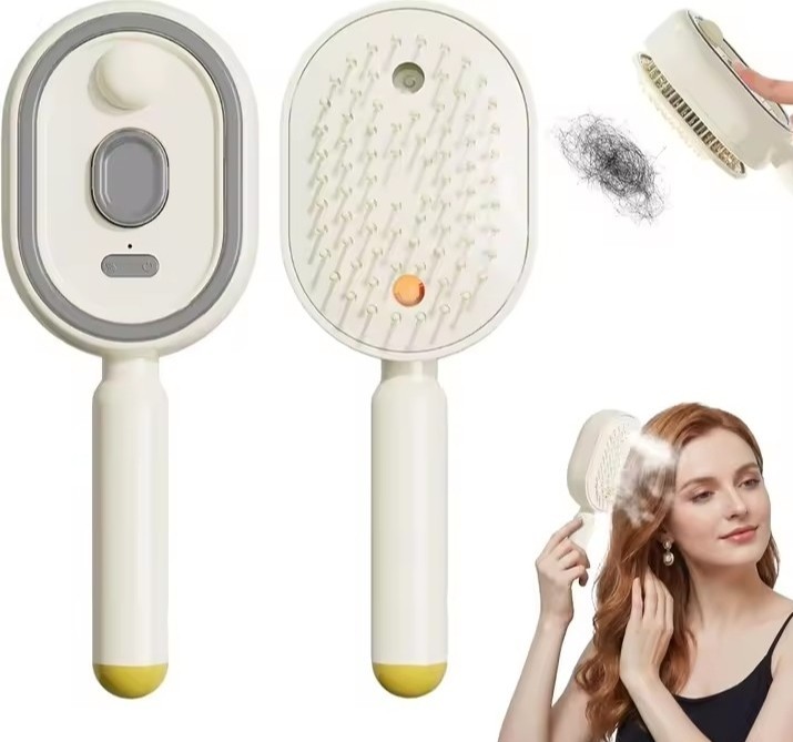 Electric Steaming Hair Straightener Brush Rechargeable Detangling Massage Spray