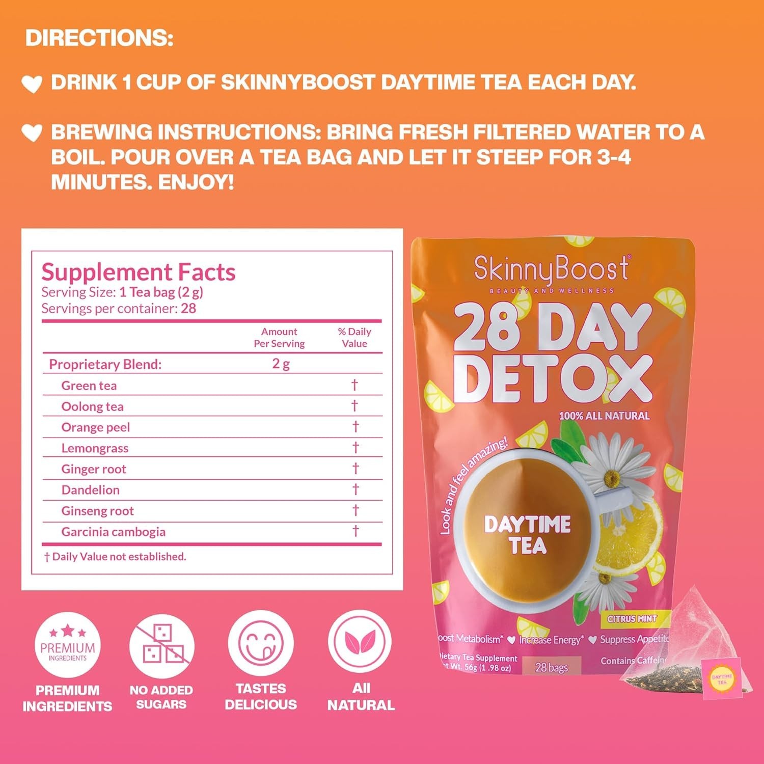 -Friendly 28-Day Detox Tea – Delicious Citrus Mint for Metabolism Boost