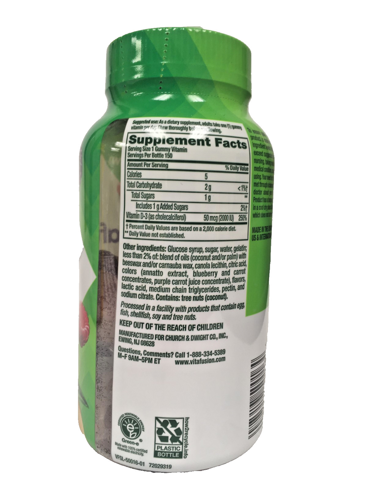 Vitafusion D3  Gummies 50 MCG Berry Peach Flavor 150 Count, March 2027, 3 Pack