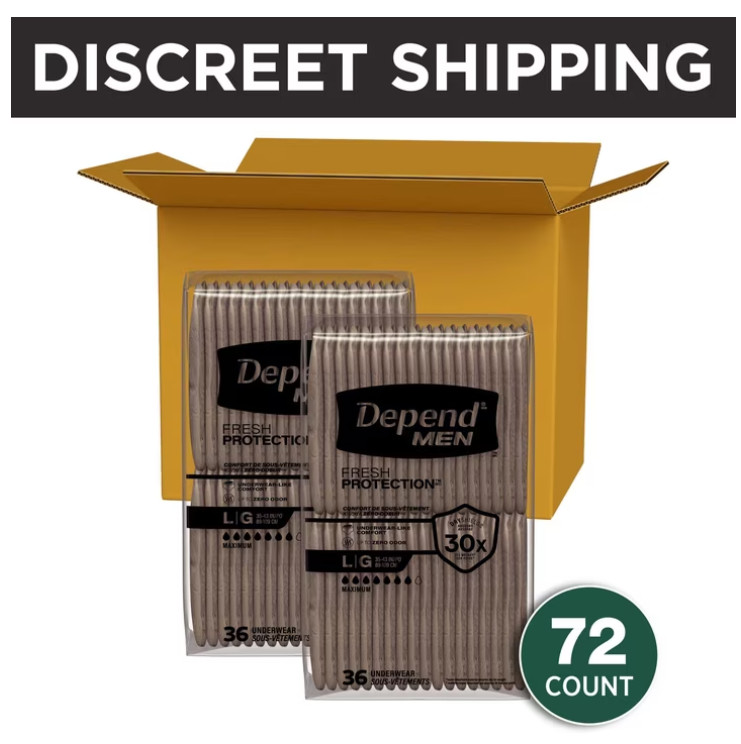 Depend Fresh Protection Incontinence Underwear for Men, Adult, L, 72 Count