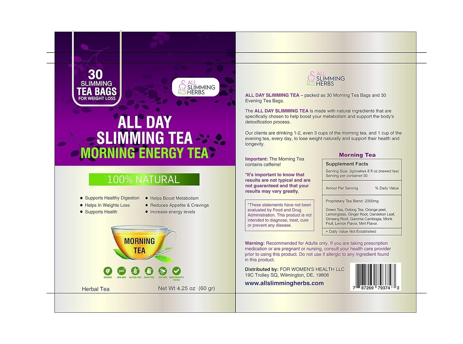 All Slimming Herbs Detox Tea 60 Bags Day Night Weight Loss Energy Flat Tummy