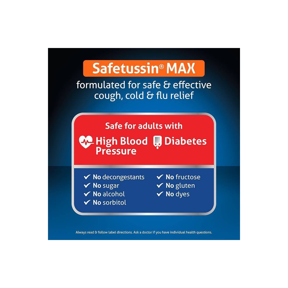Safetussin Max Strength Multi-Symptom Cough Cold & Flu Liquid – 8 fl oz