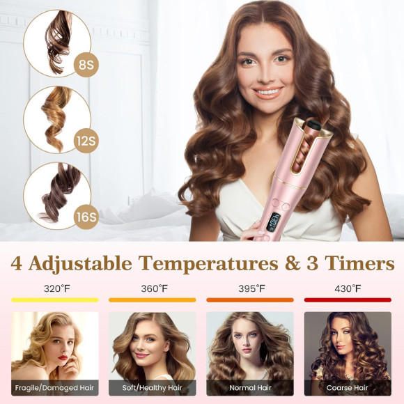 utomatic Hair Curler LCD 1″ Rotating Barrel 4 Heat Settings Dual Voltage Wand
