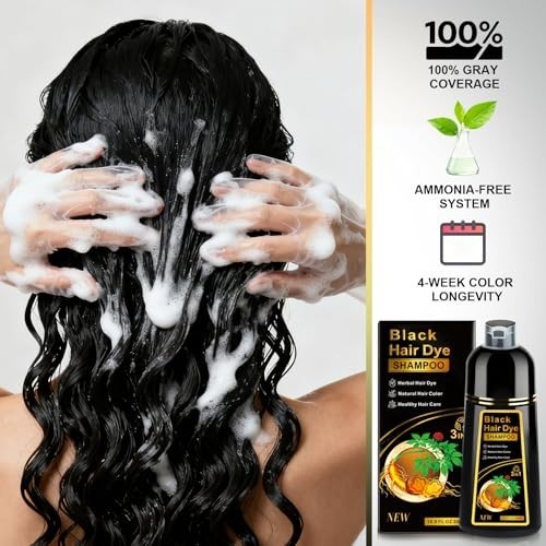 Shampoo Para Cubrir Canas Cabello negro Hierbas Naturales Brillo Y Crecimi
