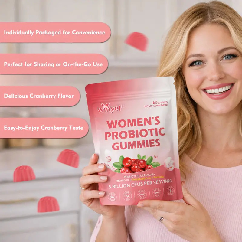 Winyel Women’s Probiotic Gummies Cranberry Flavor 60 Gummies for Body Odor Women