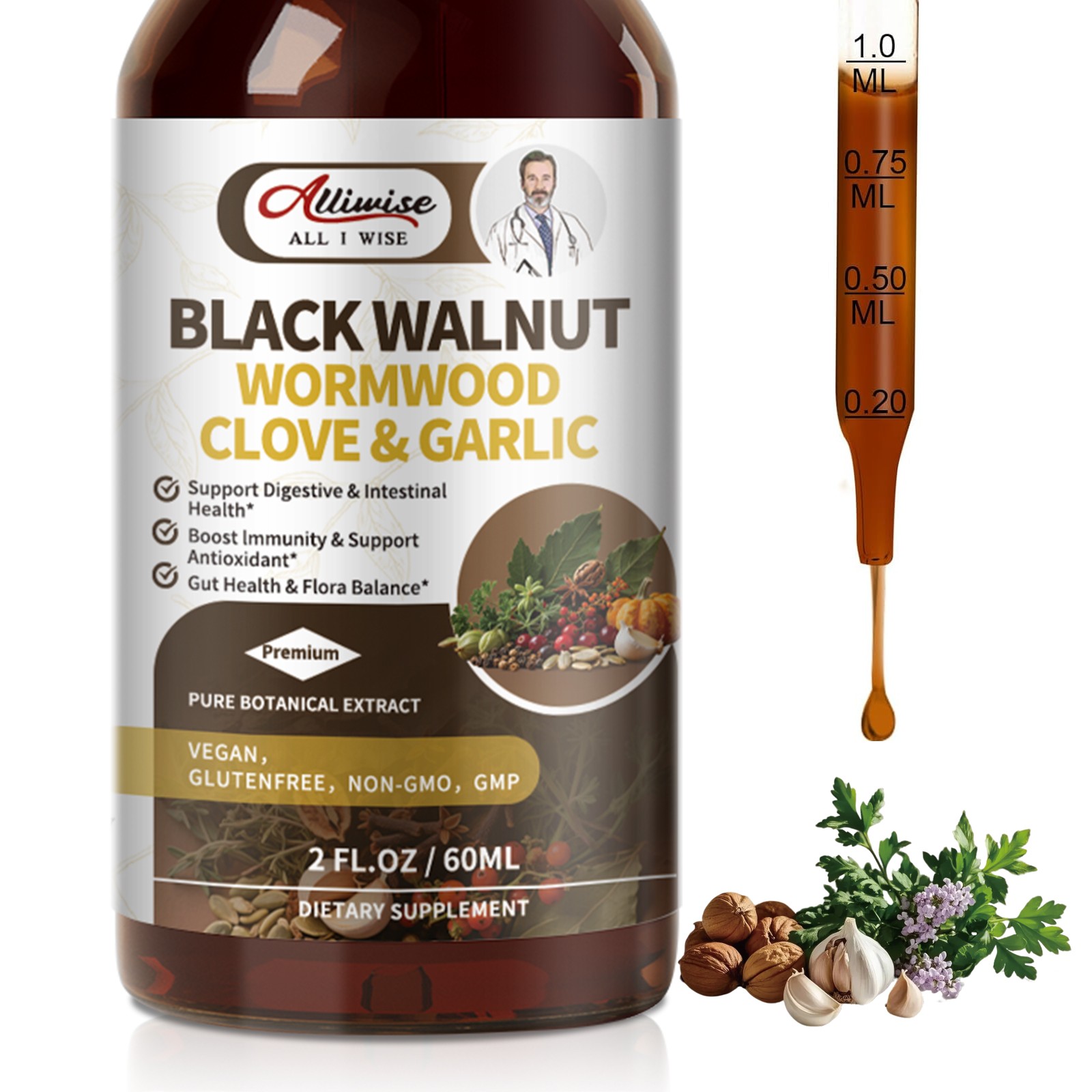 Parasite Cleanse Tincture/Extract-Wormwood,Black Walnut Hull, Clove,Best Quality