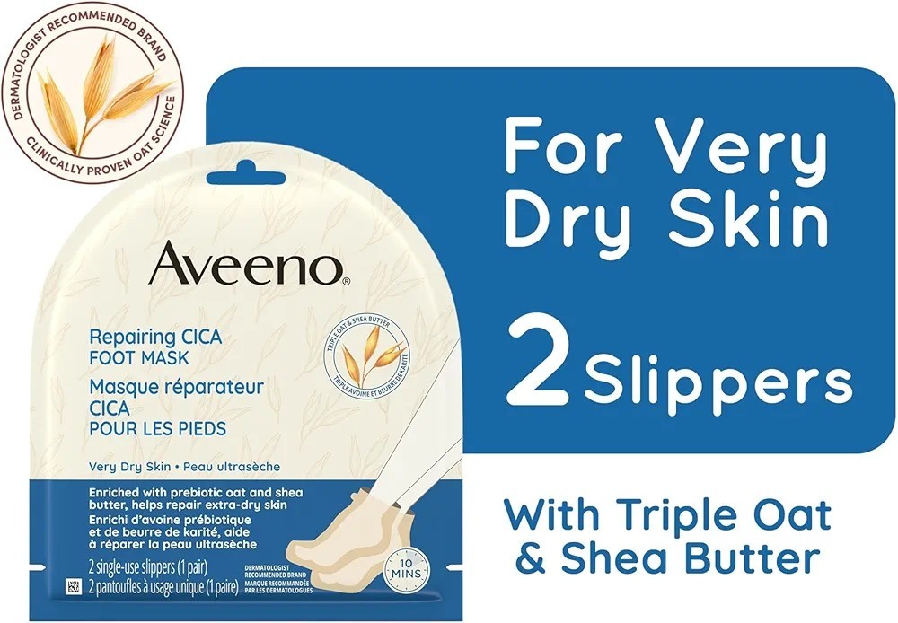 Aveeno Repairing CICA Foot Mask with Prebiotic Oat & Shea Butter- Very Dry Skin
