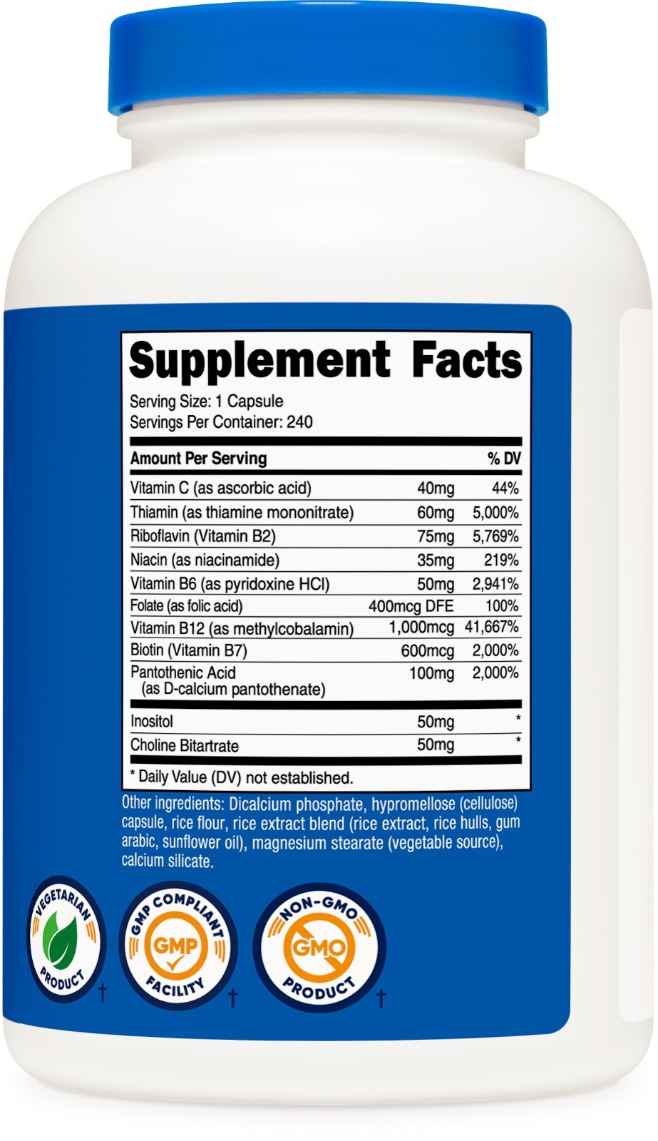 Nutricost Vitamin B Complex 460mg, 240 Capsules With Vitamin C – High Potency