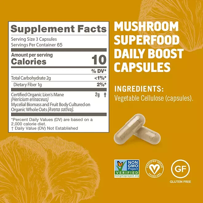 Om Mushroom Superfood Lion’s Mane Capsules, 195 ct.