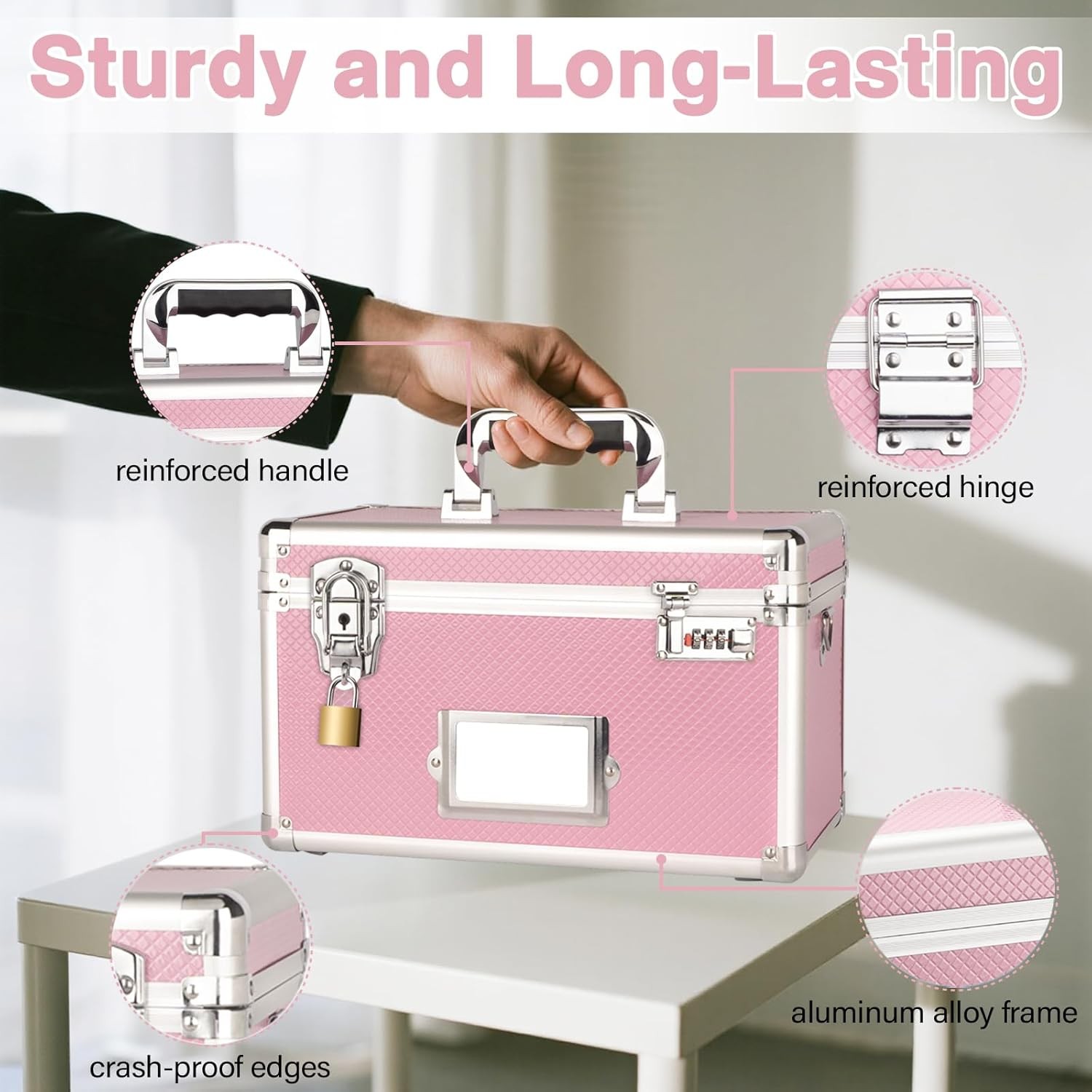 Medication Lock Box 13.4×7.5×8.3 Inch Pink Dual Combination Padlock