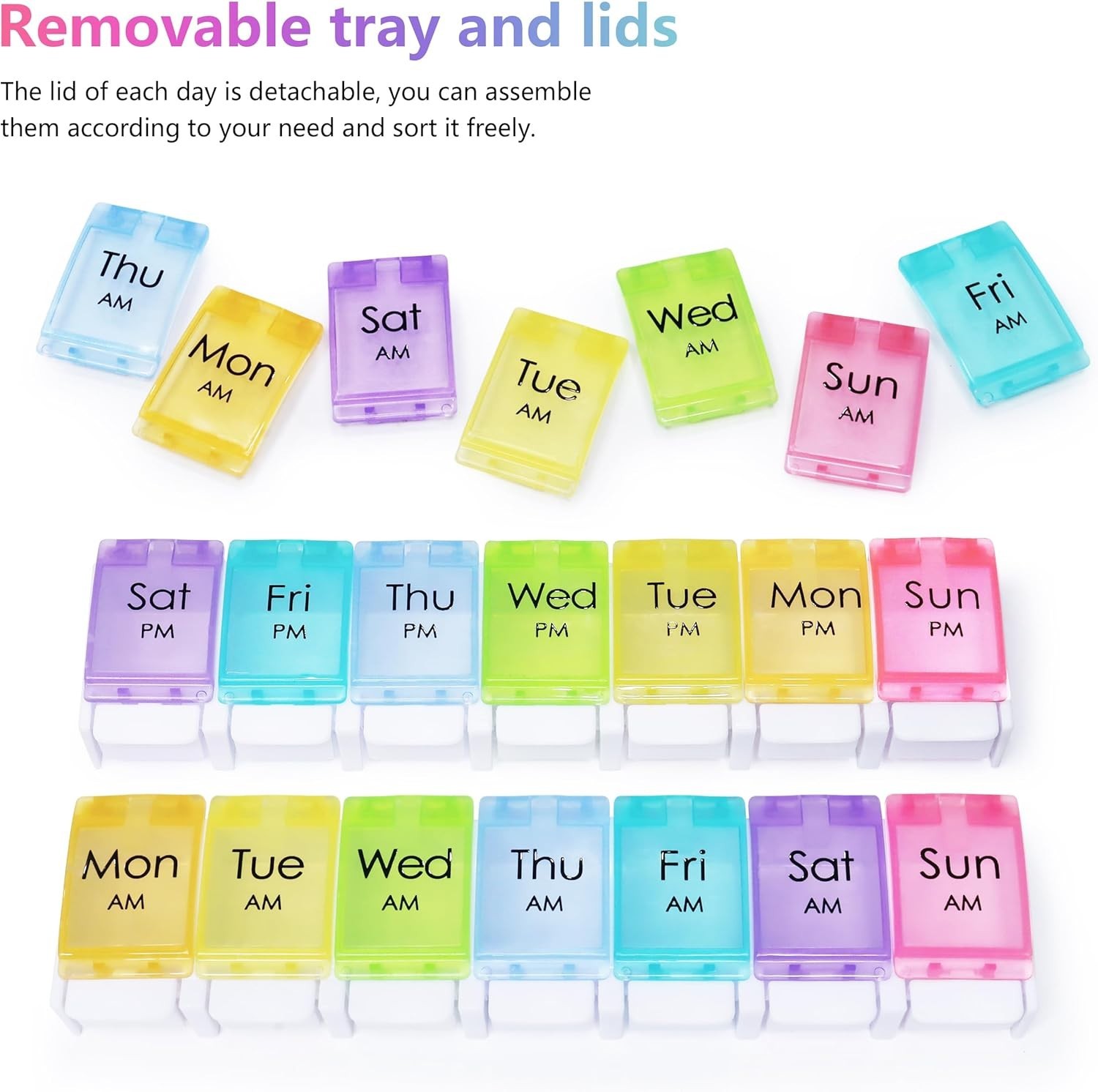 14-Compartment Pill Box – Sturdy, BPA-Free, and Dust-Proof with AM/PM Labels