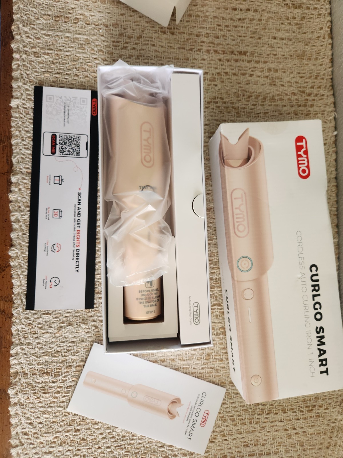 TYMO Curlgo Smart Cordless 1 in Ceramic Curling Iron 410°F 3 Settings Gold Blush