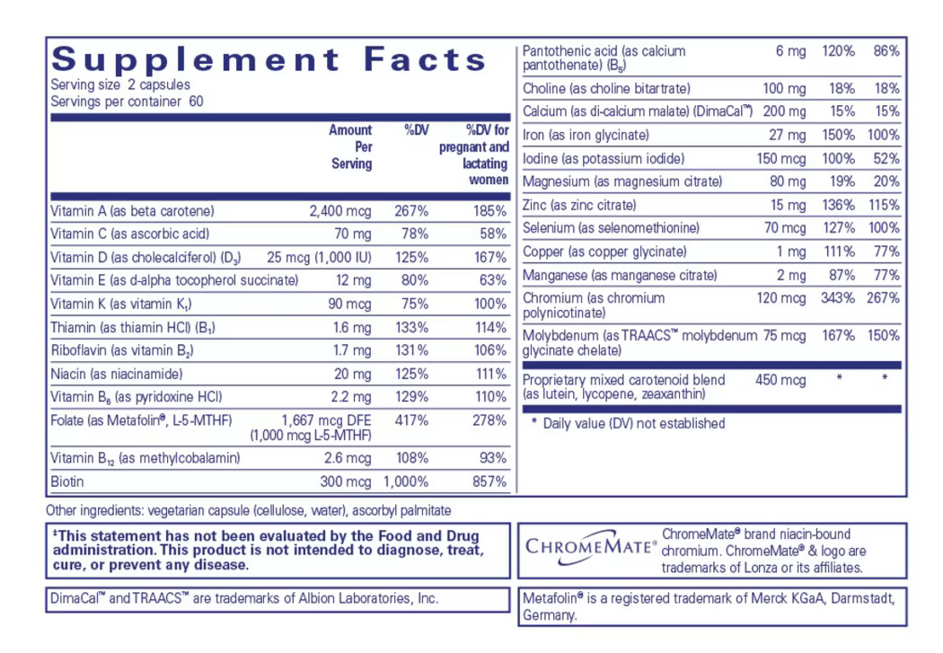 Pure Encapsulations PreNatal Nutrients – 120 Capsules (Exp Date 04/2026)