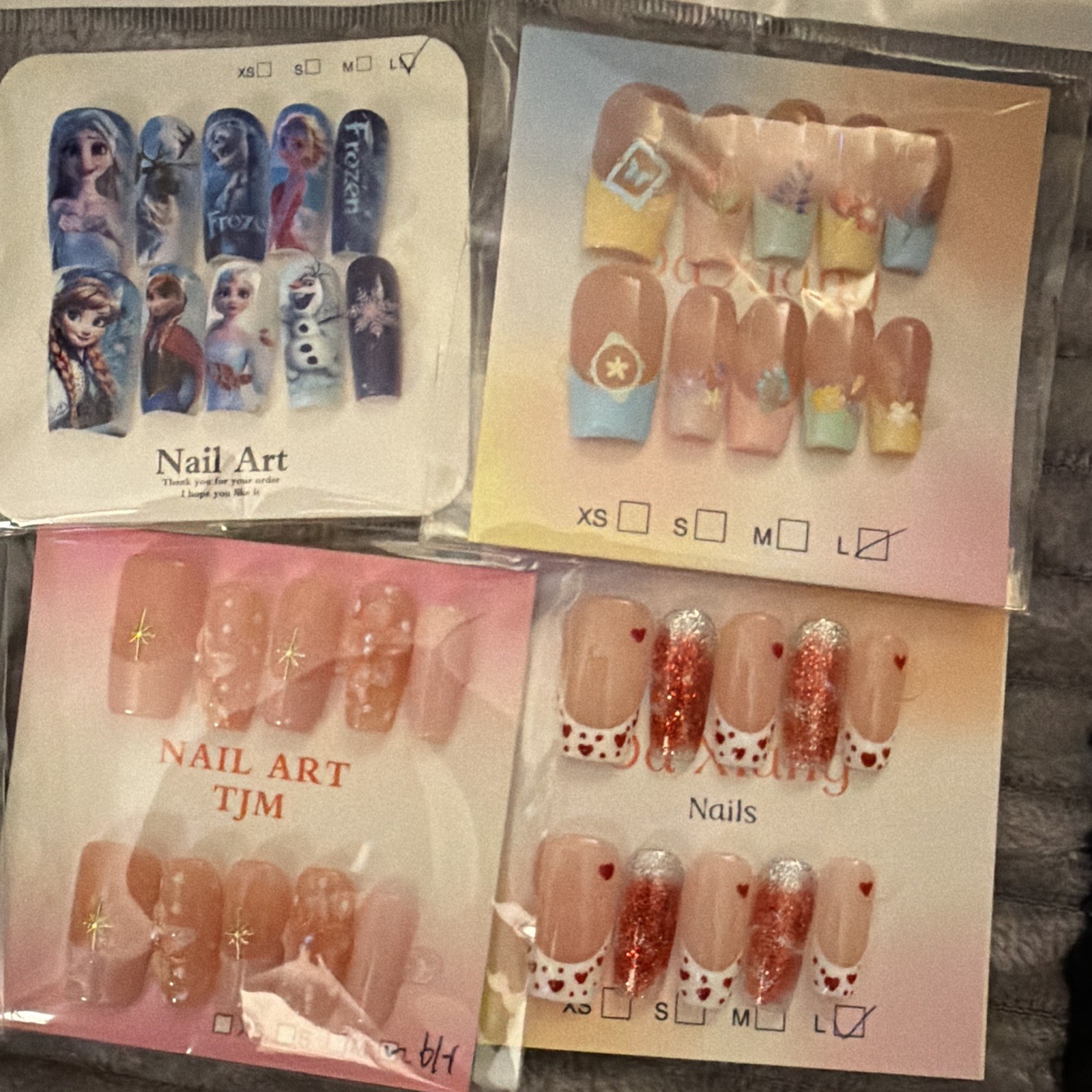 Press-On Nails Lot of 6 Long Square 3D Full Cover Multicolor